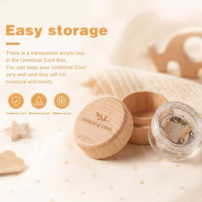 Ocapind Baby Umbilical Cord Memorial Box, Round Beech Wood Keepsake Case (photo 3)