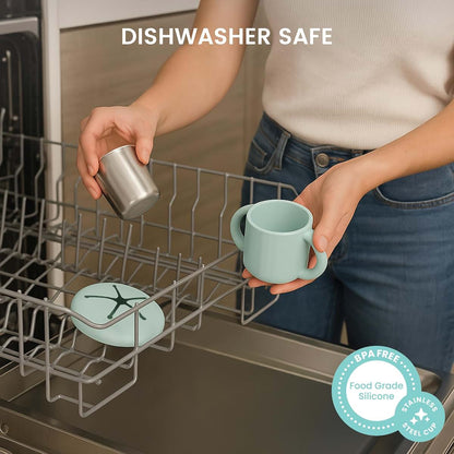 Lulyboo Stainless Steel Snack Cup with Handles Spill Resistant Toddler Snack Container