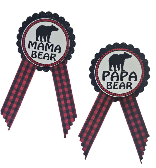 Amy's Bubbling Boutique Mama Bear & Papa Bear Baby Shower Pins Daddy to Be Pin Buffalo Plaid Gender Reveal, Red & Black