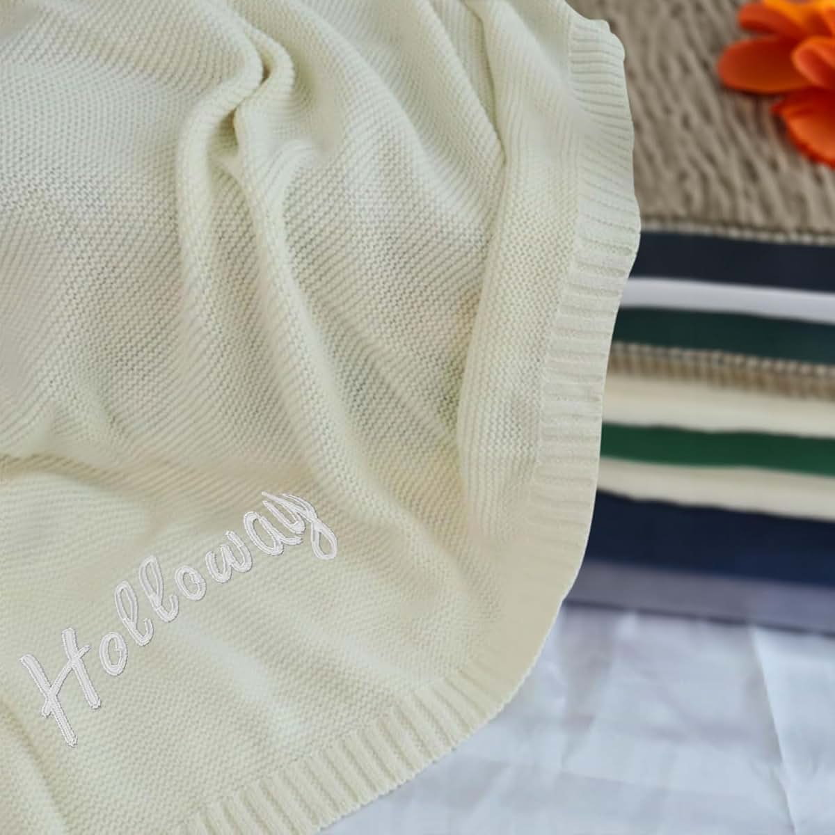 TTMIZA Personalized Baby Knit Blanket Custom Embroidered with Name for Newborn Baby Boy and Girl Nursery Blankets Gifts (photo 4)