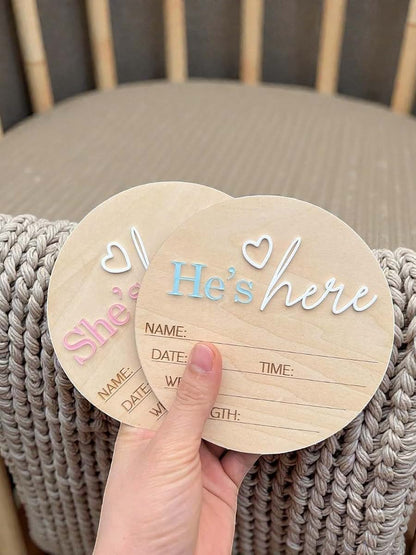 Linhtevie Wooden Birth Announcement Sign – 6 Inch Round Baby Announcement Plaque