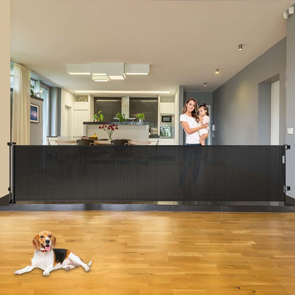 KISKIZ 110-Inch Extra Wide Retractable Baby Gate for Large Openings, Black