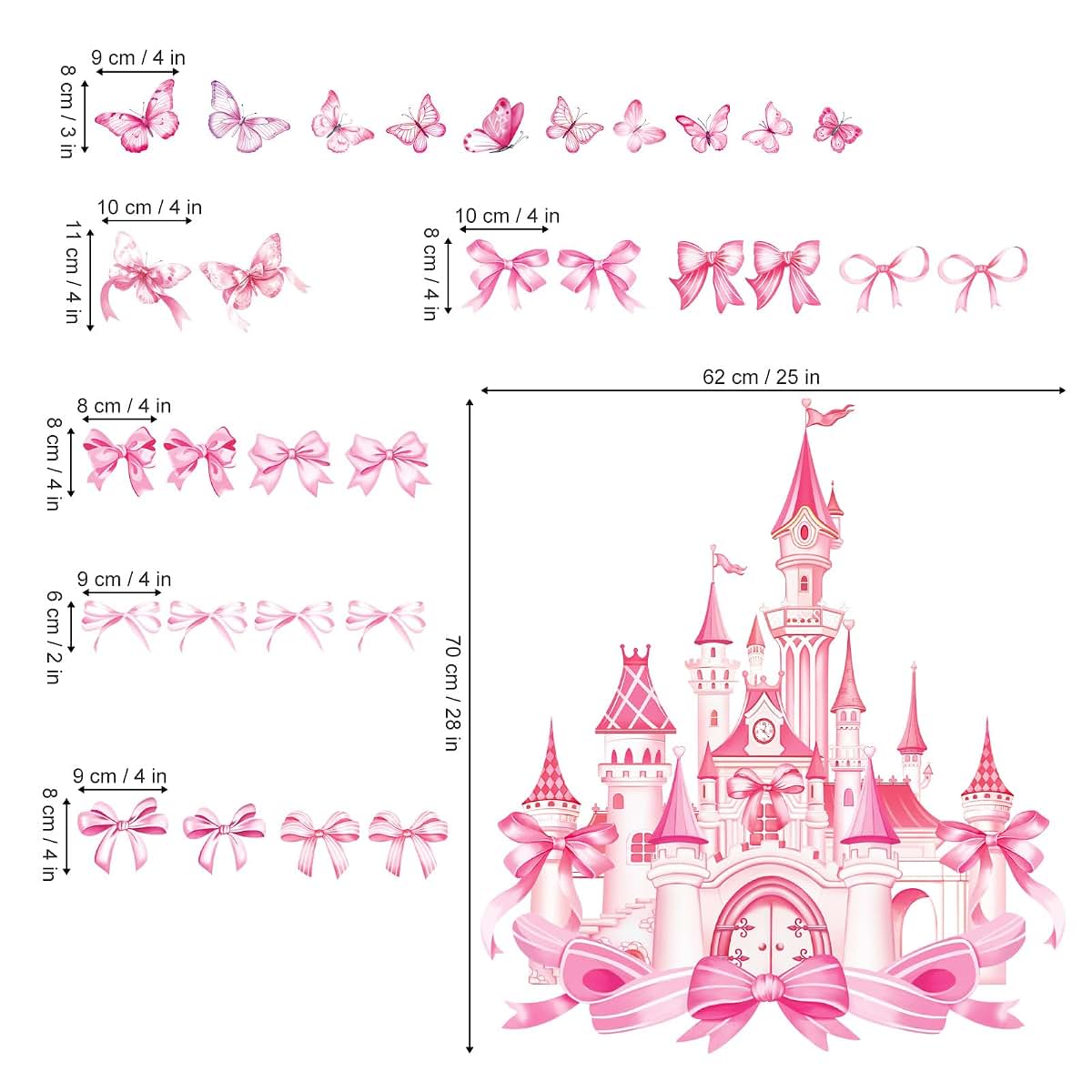 wondever Wall Decals Set - Large Castle & Butterfly Stickers for Nursery Decor