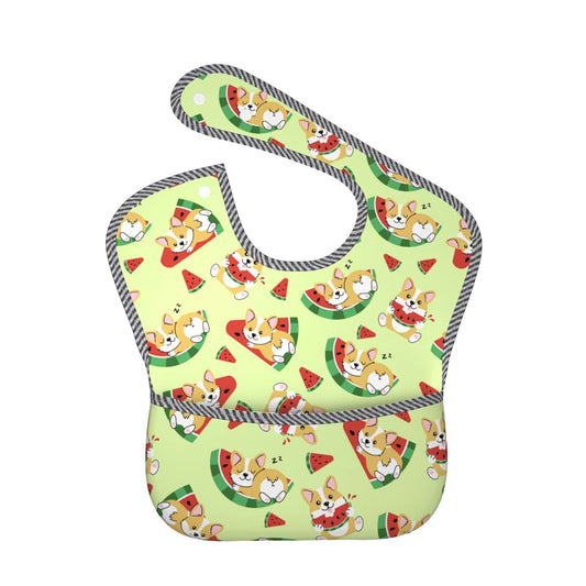 Midaivu Watermelon Dog Baby Bib Baby Feeding Bibs Adjustable Waterproof Bib With Pockets For 6-24 Months Baby