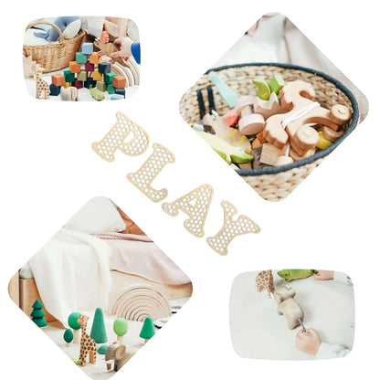 BabyOneStop Wooden Play Rattan Letters Set, 4 Letters for Wall Decor, Boho Playroom and Nursery Decor, Wood Letters