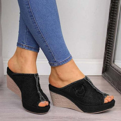 ZBYY Womens Denim Platform Wedge Espadrille Sandals