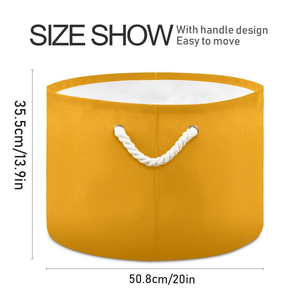 UMIRIKO Orange Toy Storage Bin for Kids, Round Canvas Organizer Basket with Handles