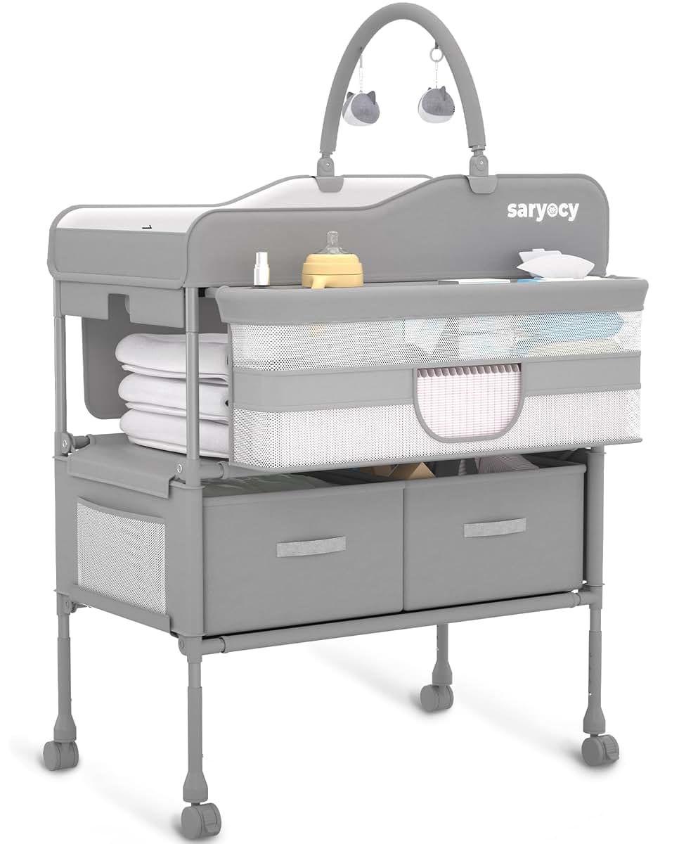 Saryocy Baby Changing Table with Adjustable Height and Storage Drawers