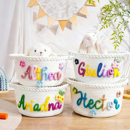 LUNICART Personalized Baby Name Basket, Custom Empty Gift White Basket, Small Diaper Cady, Shower Baskets, Newborn