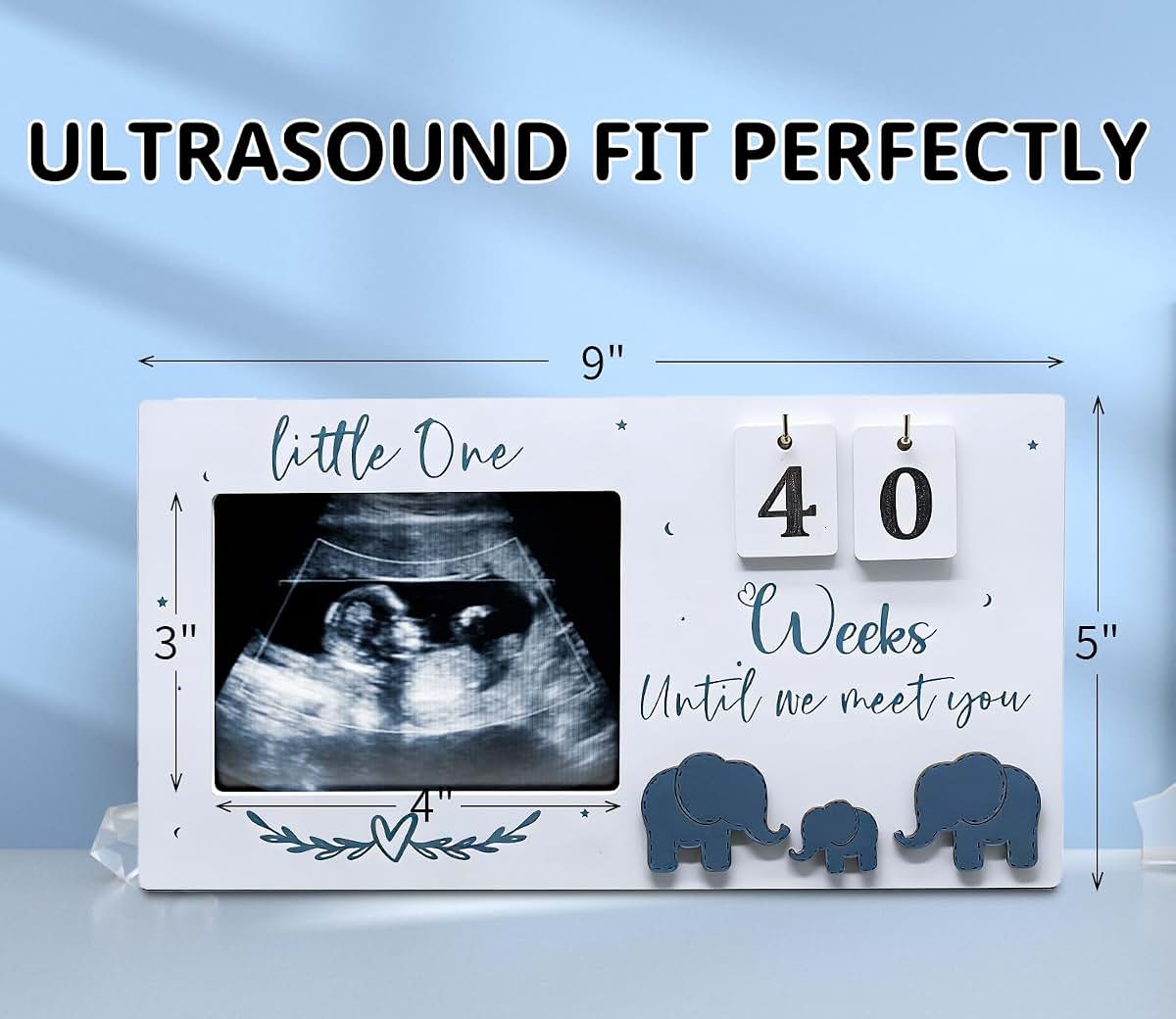 Wooden Ultrasound Photo Frame with Countdown Weeks for Pregnancy Announcement