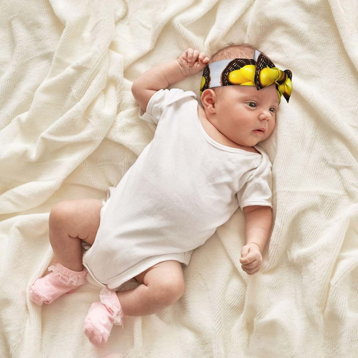 BaerK Soft Bows Baby Headband – Cute One Basket Lemons Print for Newborns, Infants & Toddlers – Perfect Full Moon (photo 4)