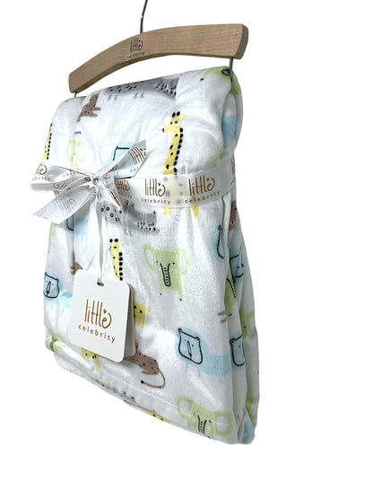Little Celebrity Tropical Safari Baby Blanket, Multicolored Animal Print with Sherpa Backing, 30x40 Inch