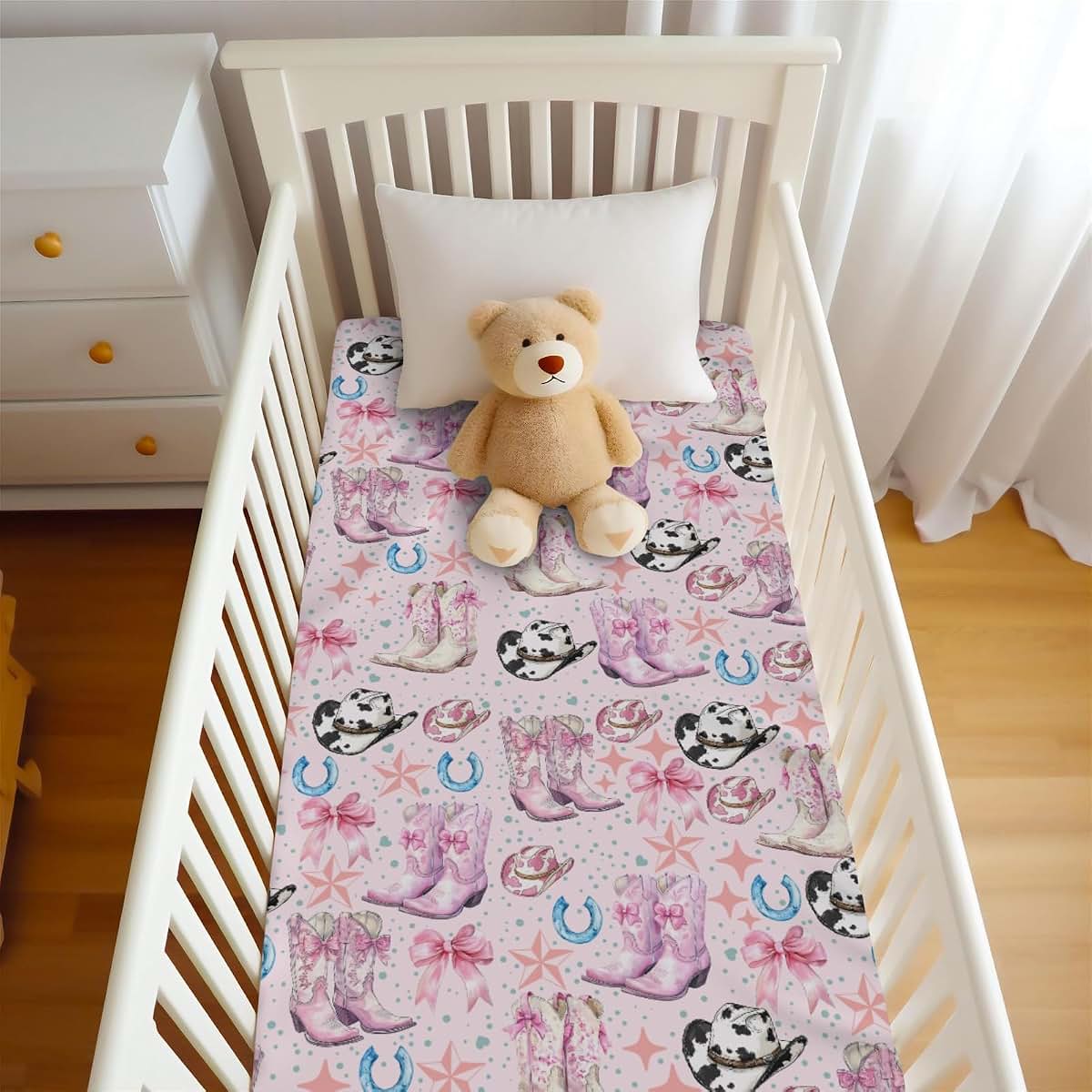 Wicbfdfv Western Cowgirl Boot And Hat Fitted Crib Sheet (photo 4)