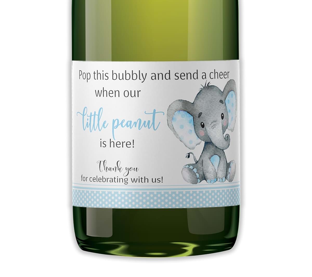 Mini Champagne Bottle Labels for Baby Shower Favors - Blue Little Peanut Set of 18