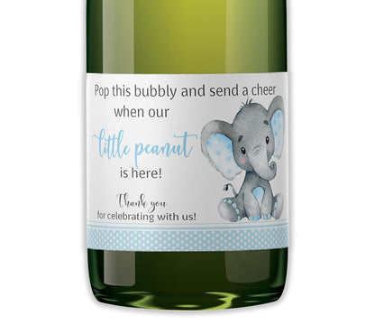 Mini Champagne Bottle Labels for Baby Shower Favors - Blue Little Peanut Set of 18