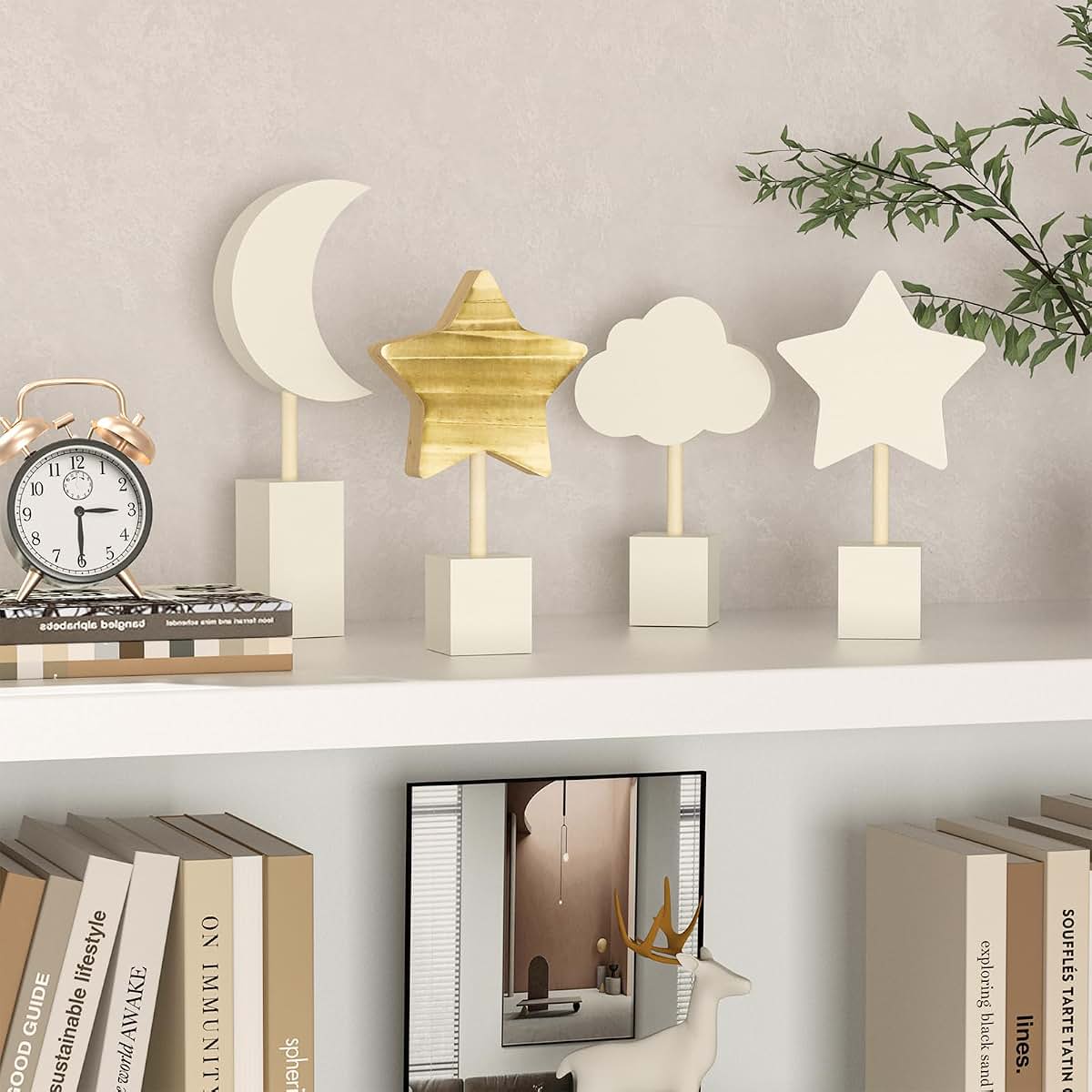 Wooden Moon and Stars Nursery Decor Set for Boho Baby Room Wall Art