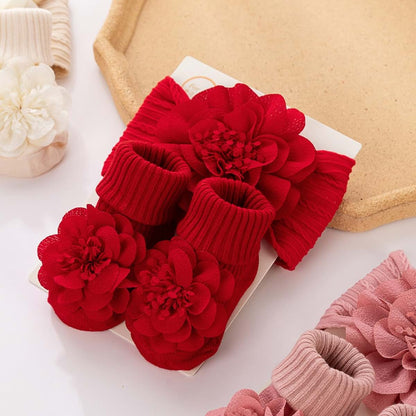Alksubbm Flower Hairband Ankle Socks Gifts Set Headwear Antiskid Floor Elegant 0-1Y Infant Accessories Headband and Set (photo 2)