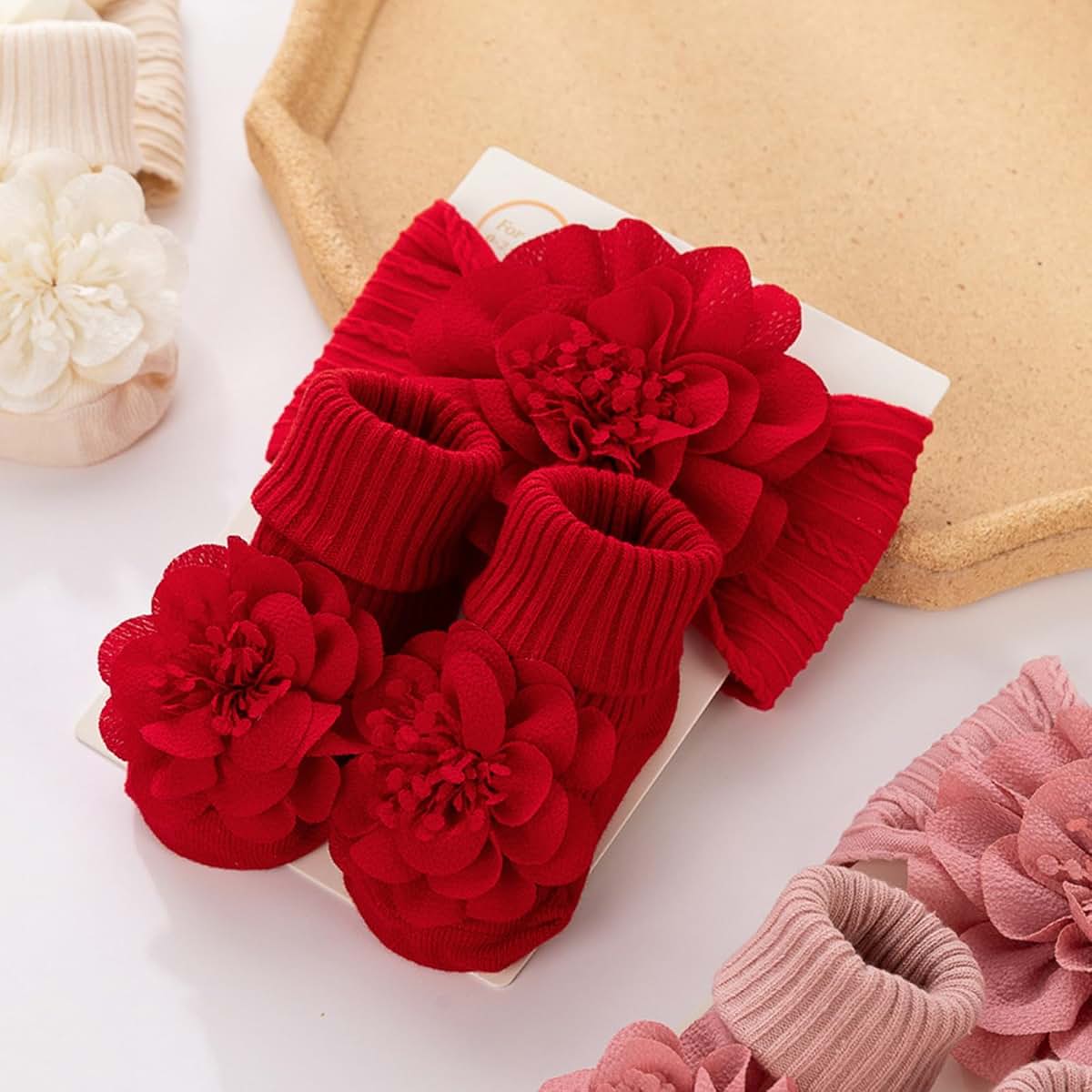 Vdaxvme Flower Headband and Antiskid Sock Set for Infants (photo 4)