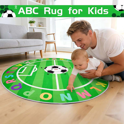 ZeffuLyne 4ft Round ABC Soccer Play Rug for Kids