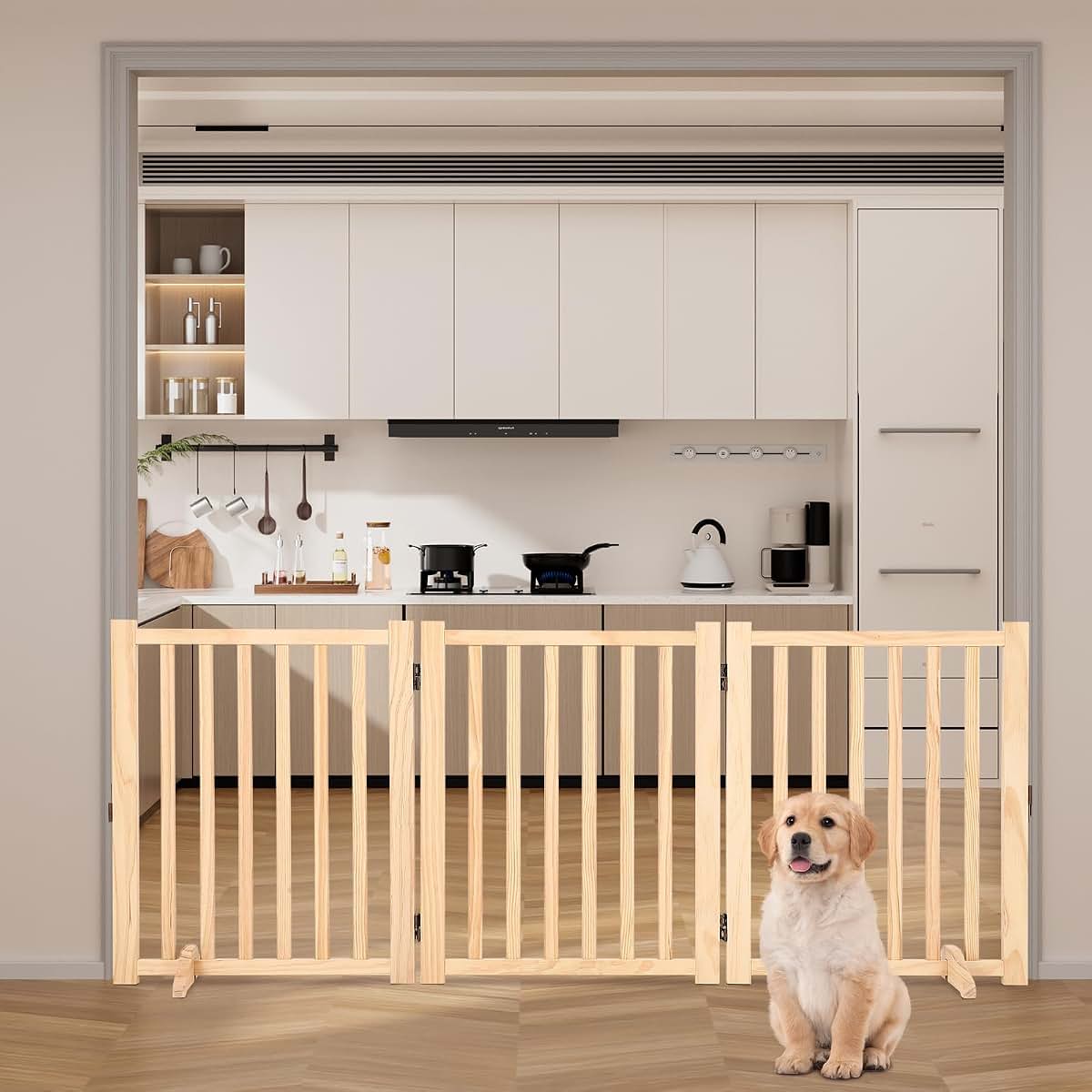 OutdoorVibe Wooden Freestanding Dog Gate 3 Panel H:24” (photo 3)