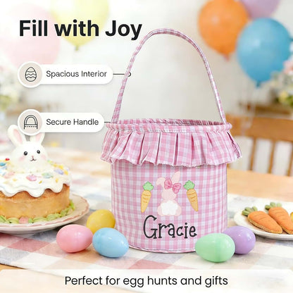 Personalized Embroidered Easter Basket with Rabbit Ears
