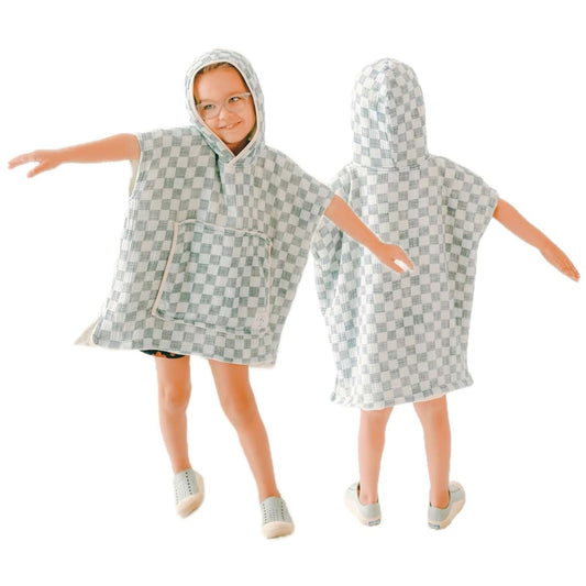 Sunday Swim Co. Hooded Poncho Towel for Toddlers – Beach/Pool - Muslin Cotton Checker Print – Ultra Soft, Absorbent
