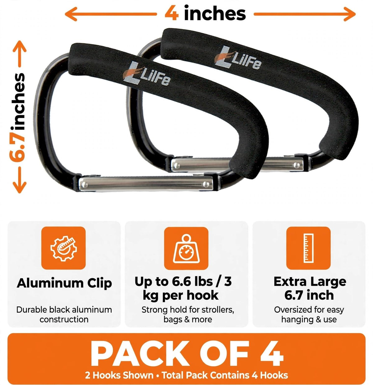 Lilfe Large Carabiner Stroller Hooks for Hanging Bags and Accessories