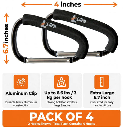 Lilfe Large Carabiner Stroller Hooks for Hanging Bags and Accessories