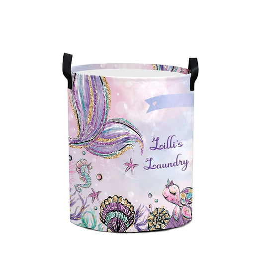 Joyestore Beautiful Mermaid Tail Sea Turtle Storage Bin, Waterproof Oxford Fabric Clothes Basket Organizer for Laundry