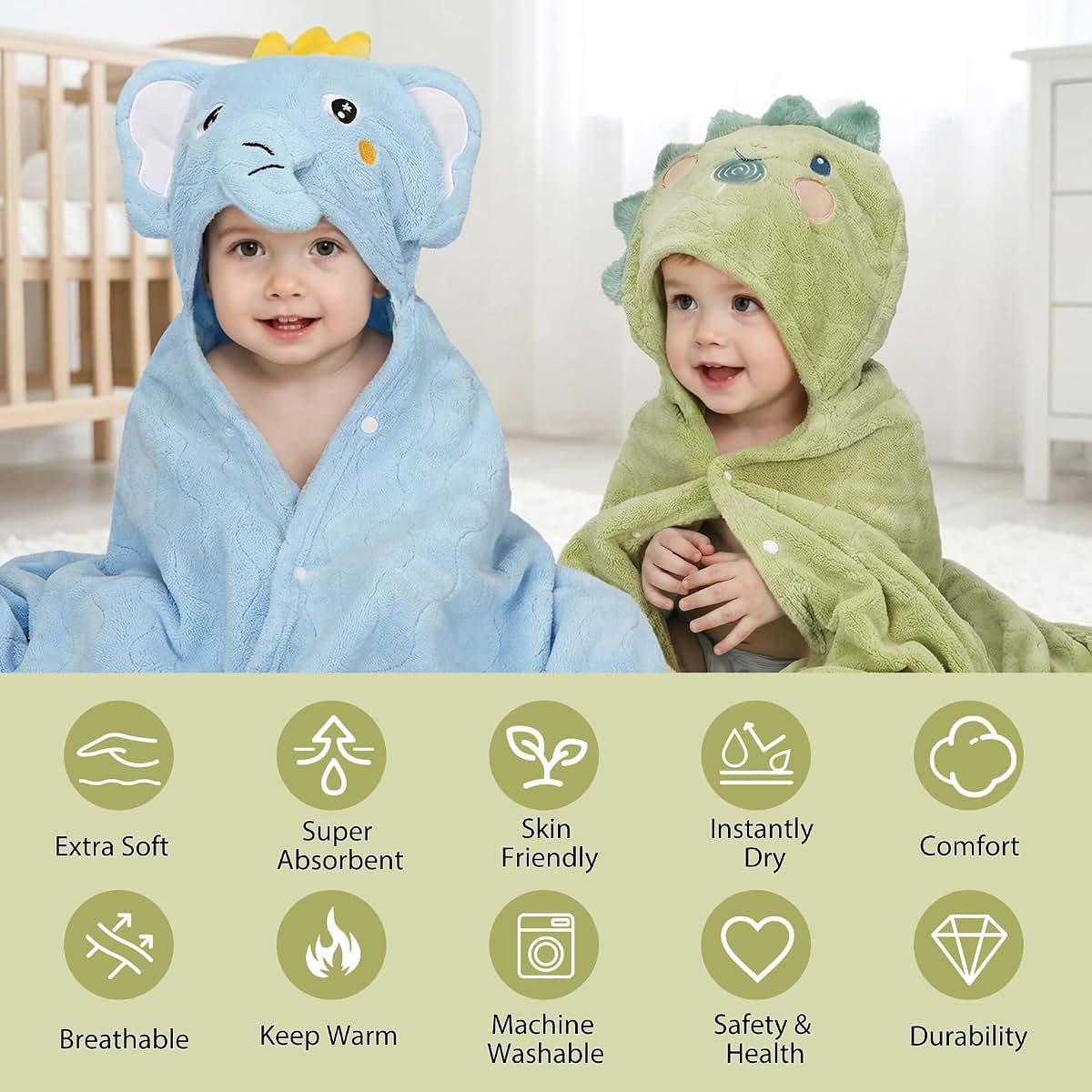 BabyOneStop 6 Pcs Toddler Towels Set Large 55 In X 27.5 In