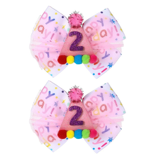 Suohheh Birthday Hair Bow For Baby Girls And Toddlers With Pom-Poms