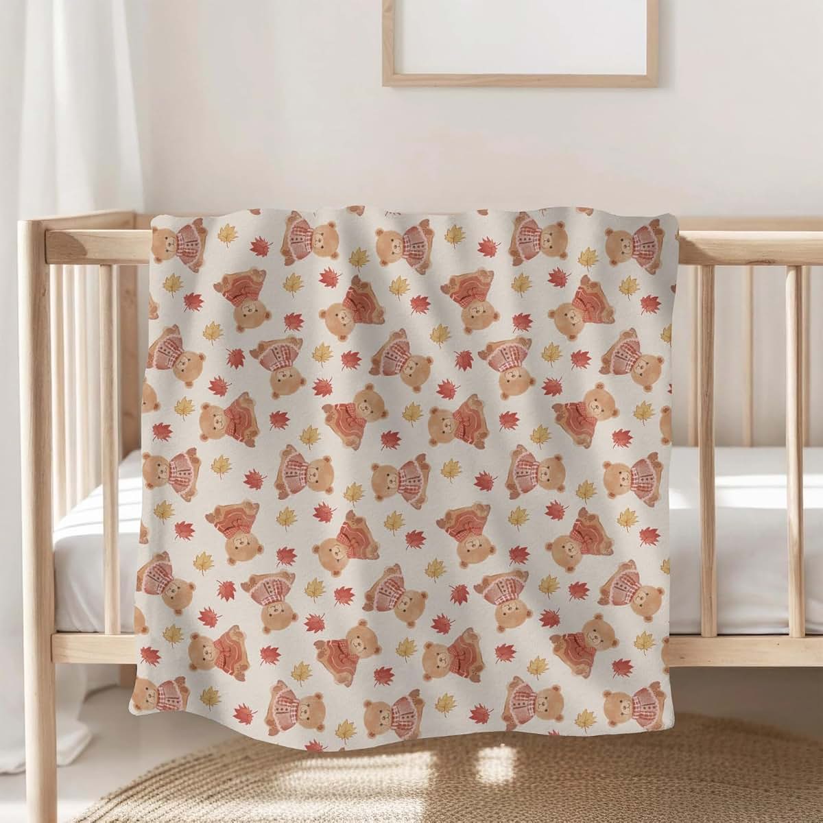 Selgkds Cute Bears Orange Fall Leaves Baby Blankets for Girl Boy Pastel Bear Sweaters Autumn Infant Toddler Newborn (photo 2)