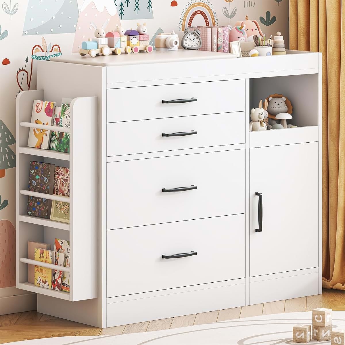Bigbiglife Changing Table Dresser with 4 Drawers and Storage Shelves