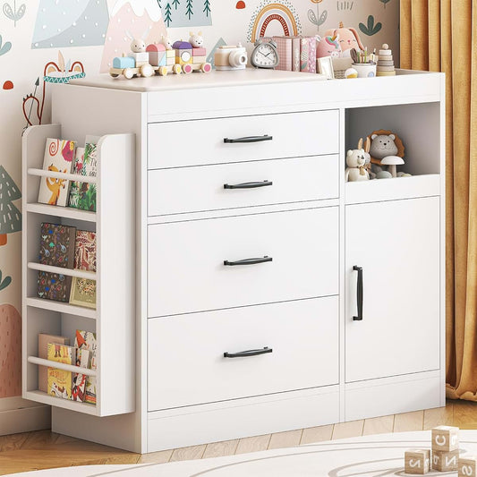 Bigbiglife Changing Table Dresser with 4 Drawers and Storage Shelves