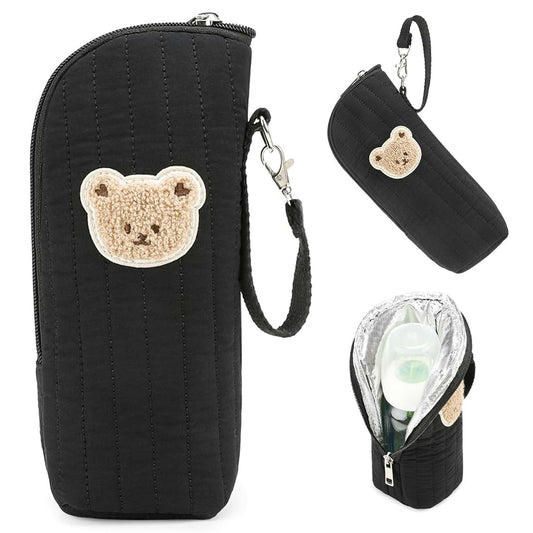 Monetais Insulated Baby Bottle Bag with Adorable Bear Embroidery - Breastmilk Cooler Travel Bag for On-the-Go, Portable