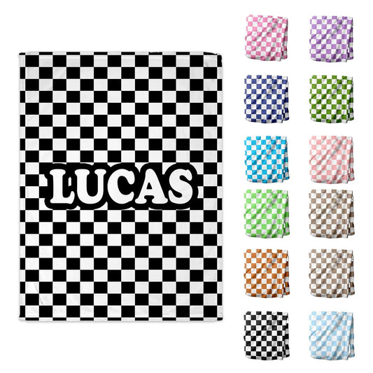 Girls Love A Monogram Personalized Gingham Checkered Blanket – Custom Gift for Christmas and Holidays – 12 Colors, Font