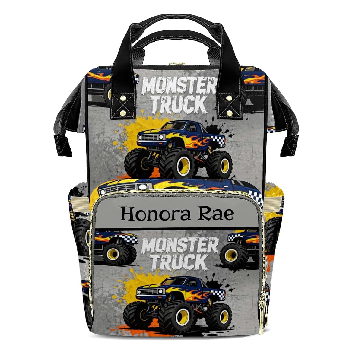 Joyestore Personalized Monster Truck Car Custom Mom Bag with Name,Dad and Mom Diaper Backpack for Baby Boys