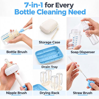 ZAWOW 7-in-1 Baby Bottle Brush Set with Drying Rack, Home & Travel, Blue (photo 2)