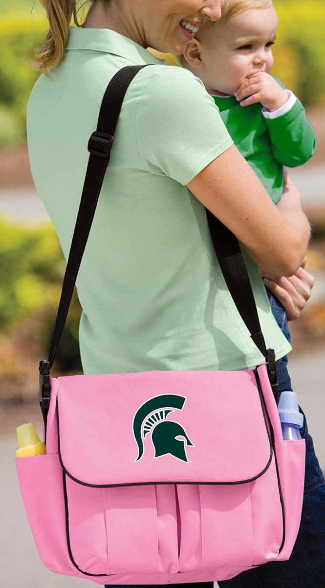 Broad Bay Michigan State Pink Diaper Bag with Padded Changing Mat & Organizer Pouches