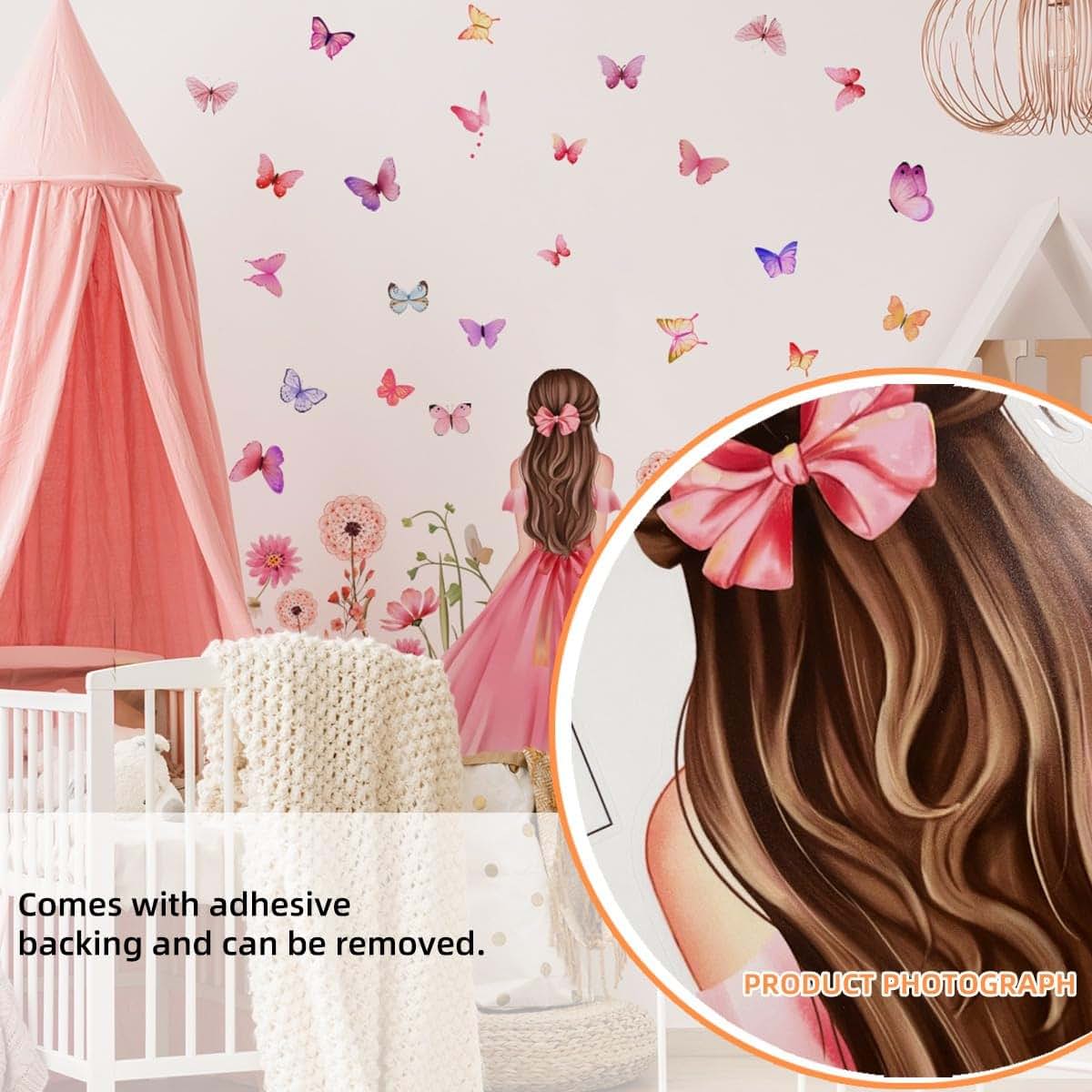 MuralMood Butterfly Wall Decals for Kids - Floral Room Decor