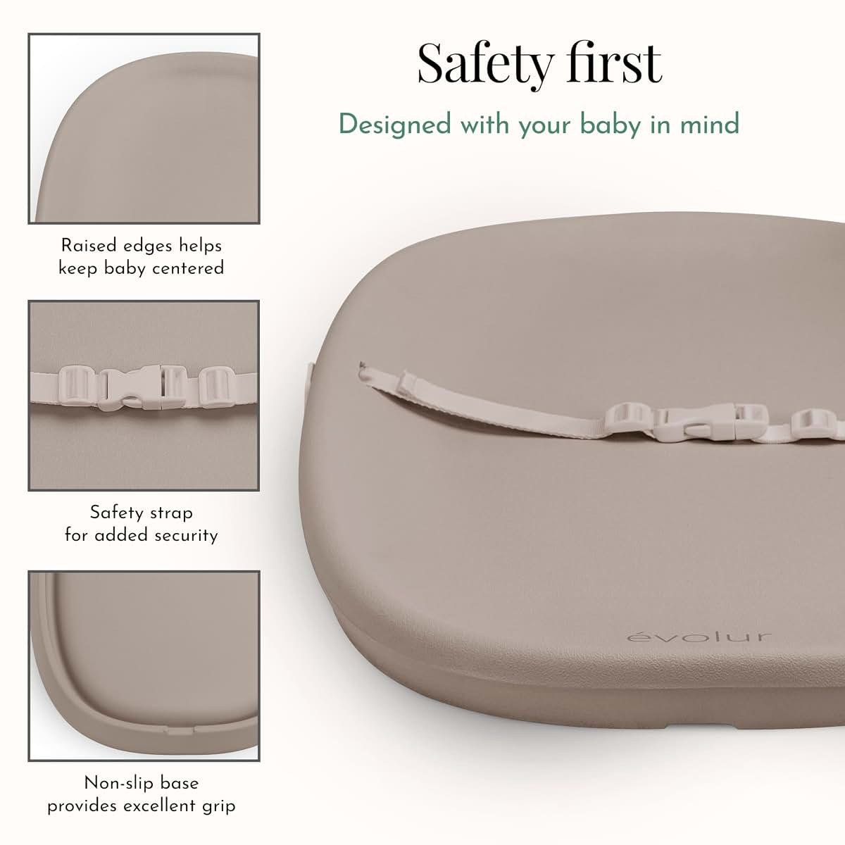 Evolur Eva Changing Pad, Waterproof EVA Foam, Safety Strap, Oat (photo 4)