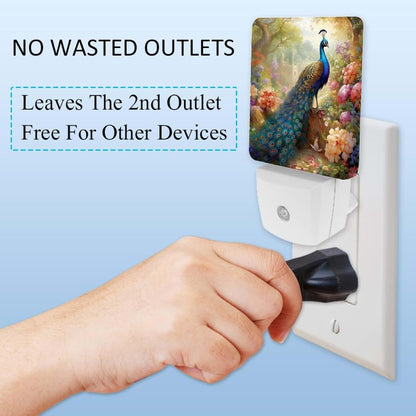 NEWzone Peacock Flowers Night Light, Auto Sensor LED Plug-in Wall Decor