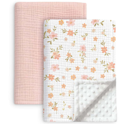 BabyOneStop 2 Pack Muslin Baby Blankets 40x40 In Cotton Floral Swaddle Receiving Blanket for Newborn Infant Toddler