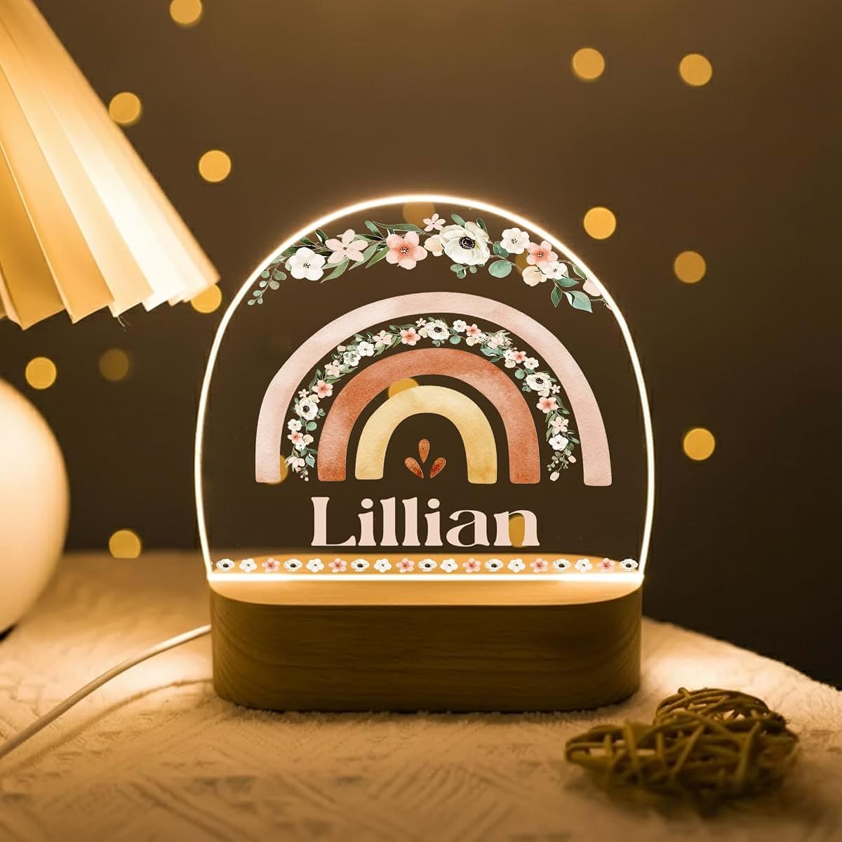 Mdprints Global Personalized Baby Night Light With Wooden Base