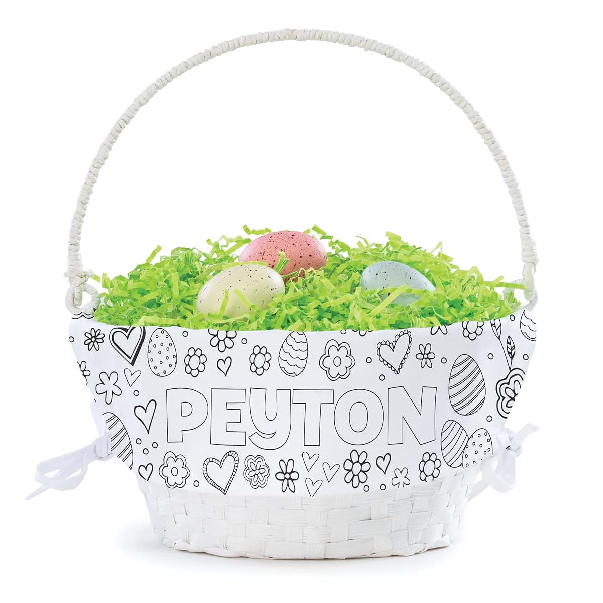 Personalized Planet Floral and Heart Theme DIY Personalized Easter Egg Basket with Handle and Custom Name | Color It