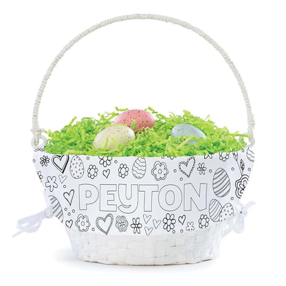 Personalized Planet Floral and Heart Theme DIY Personalized Easter Egg Basket with Handle and Custom Name | Color It