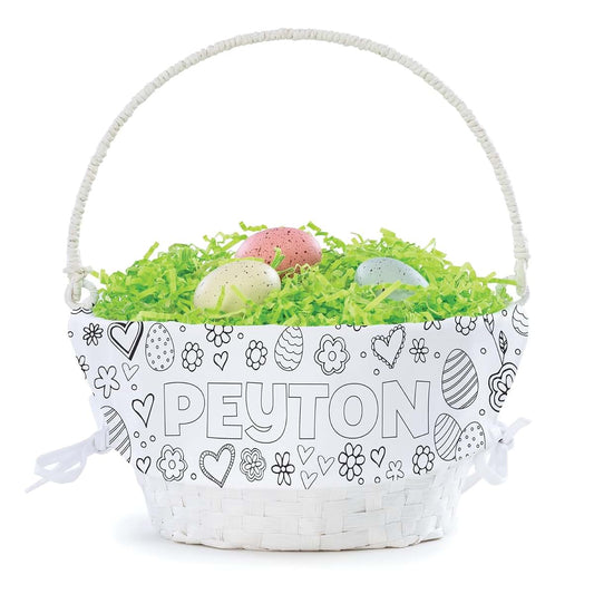 Personalized Planet Floral and Heart Theme DIY Personalized Easter Egg Basket with Handle and Custom Name | Color It