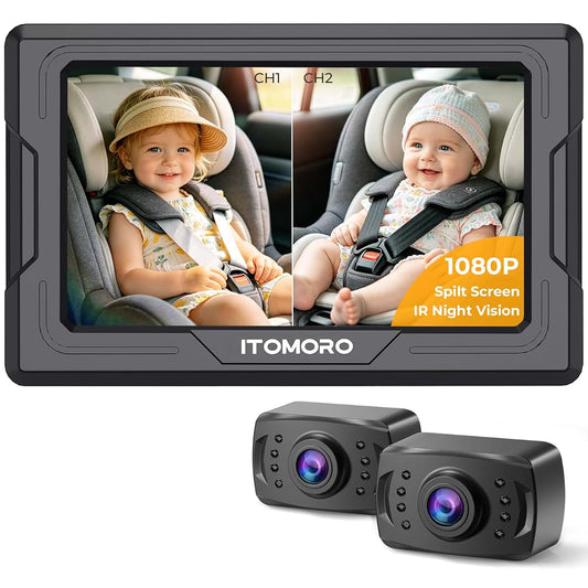 Itomoro Baby Car Camera HD 1080P Dual-Channel Display With 2 IR Night Vision Cameras, 4.3 Inch