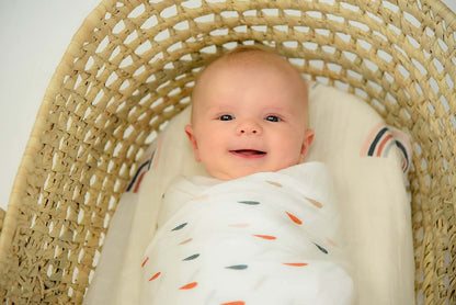 Brilliant Bambino Swaddle Blanket Set - Boho Rainbows & Raindrops Muslin Blend