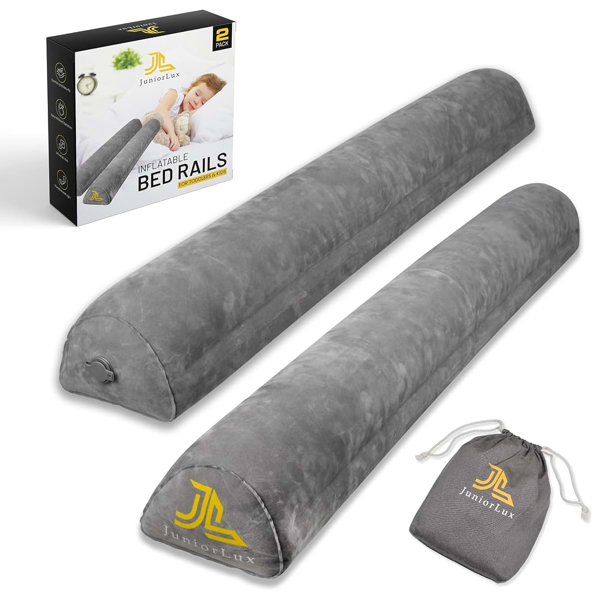 JuniorLux Inflatable Bed Rail For Toddlers And Kids, 2-Pack